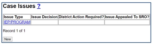 Screenshot of Case Issues data as it appears on Case Maintenance screen.