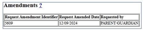 Screenshot of Amendments data as it appears on the Case Maintenance screen