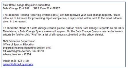 Screenshot of data change confirmation email.