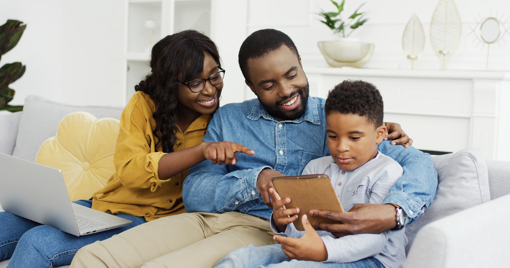 family using computers