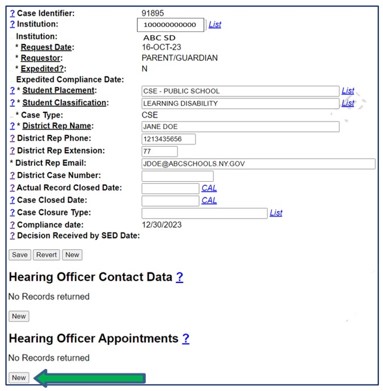 Screenshot of Case Maintenance screen. New button in the IHO Appointments section is indicated by an arrow.