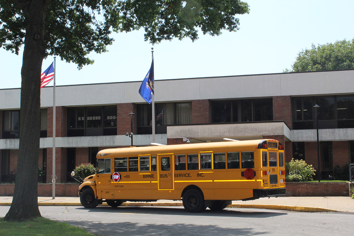 New York State School for the Deaf - front entrance and school bus