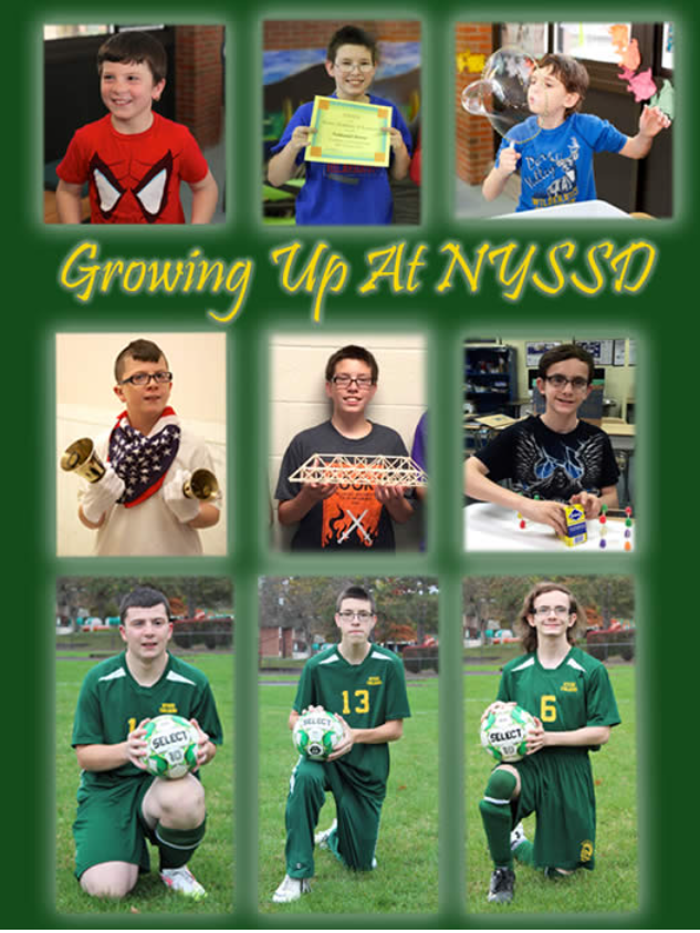 Collage of student photos with text "Growing Up at NYSSD"