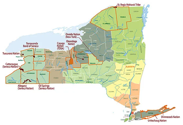 Map of the Nine Federally or State Recognized Tribal Nations in New York State